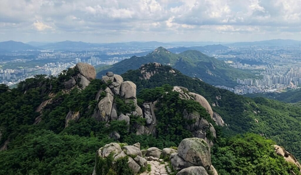 Weathered rock formations along the Suraksan ridge, a scenic pick among Seoul mountains